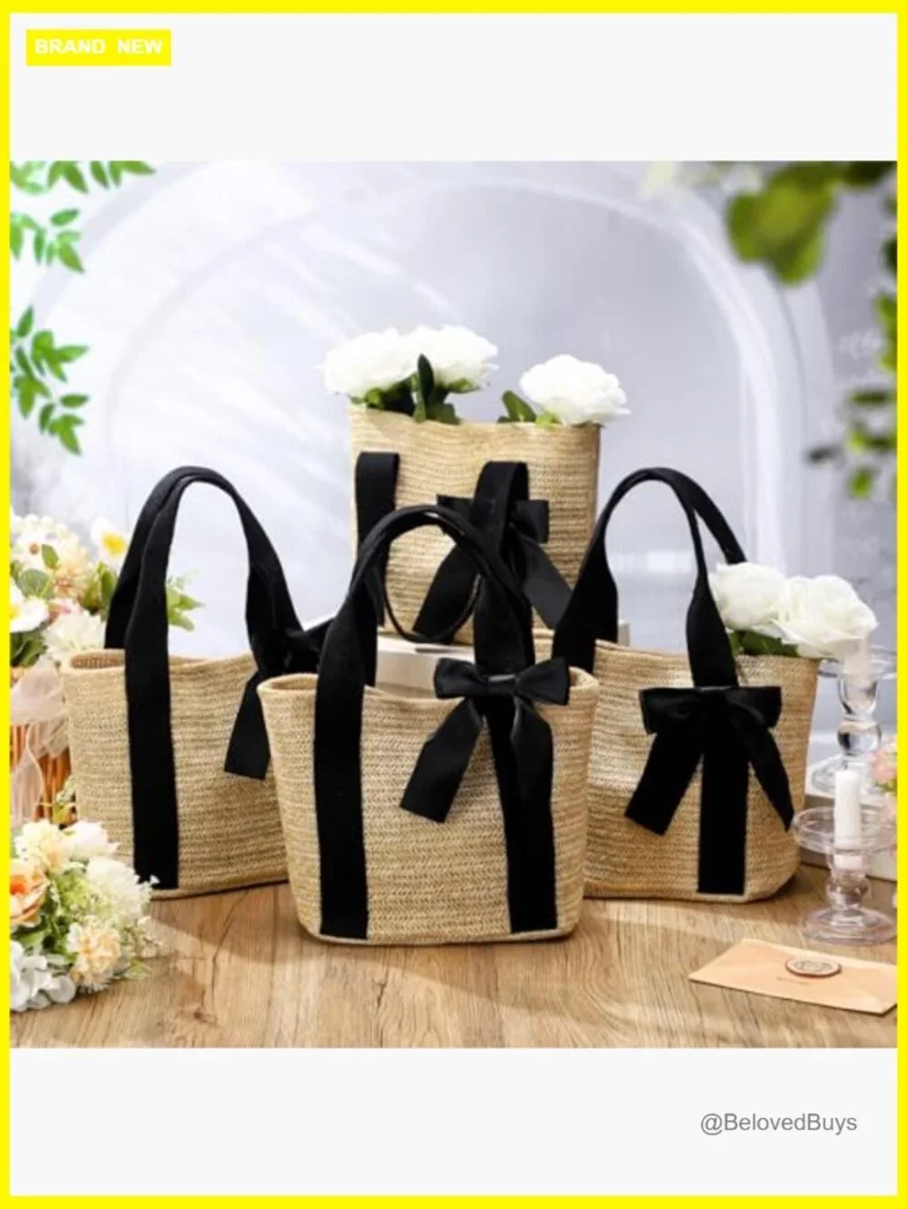 Set of 6 Woven Tote Bags with Handles Reusable Beach Bags for Bachelorette Party